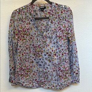 DKNY Blue and Pink Fitted Blouse